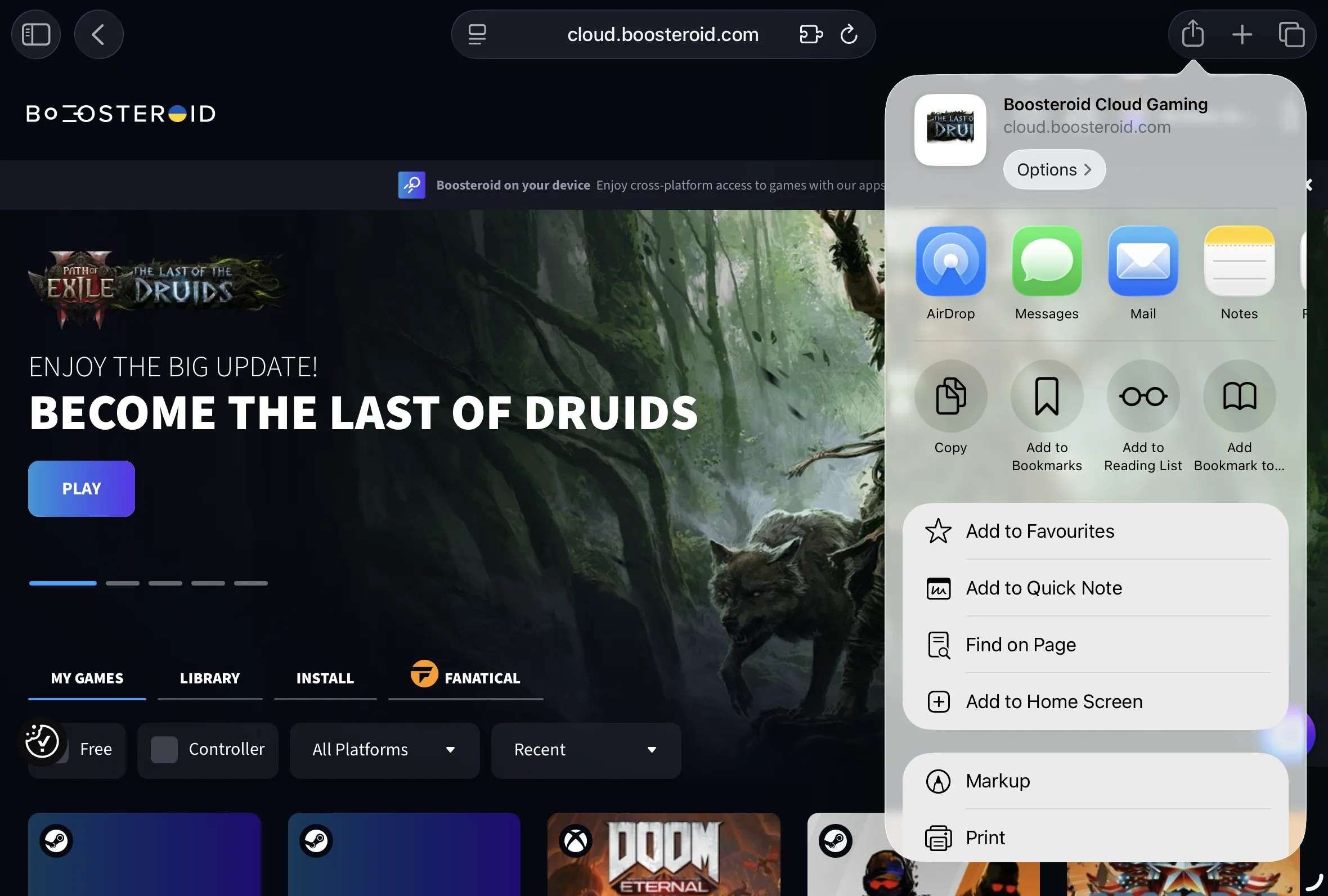 Playing GTA V via Safari on Boosteroid